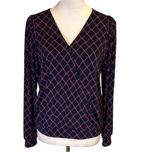 Banana Republic Navy and Red Geometric Blouse